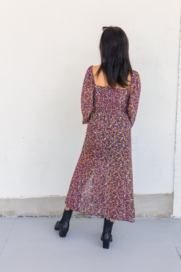 casual floral dress with slit